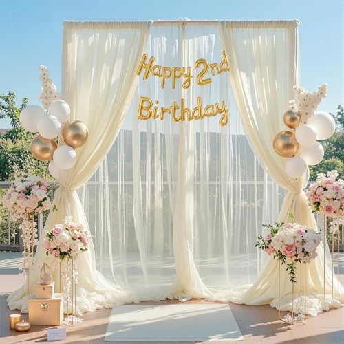 20ft x 15ft Champagne Tulle Backdrop Curtain for Parties Sheer Fabric Backdrop Curtains for Wedding Baby Shower Bridal Shower Birthday Photo Backdrop Drapes Background Decorations 4 Panels 5ft x 15ft - Image 3