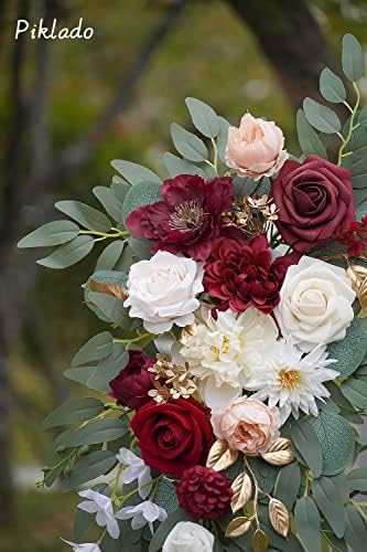 Faux Flower Swag Set of 2 for Wedding Welcome Signs Floral Swag Wedding Reception Ceremony Signs Decor(Burgundy red & Cream) - Image 6