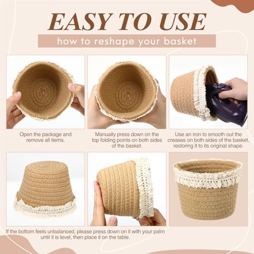 Thenshop 12 Pcs Small Woven Basket Empty with Gift Bags＆ Ribbons, Khaki - Image 4