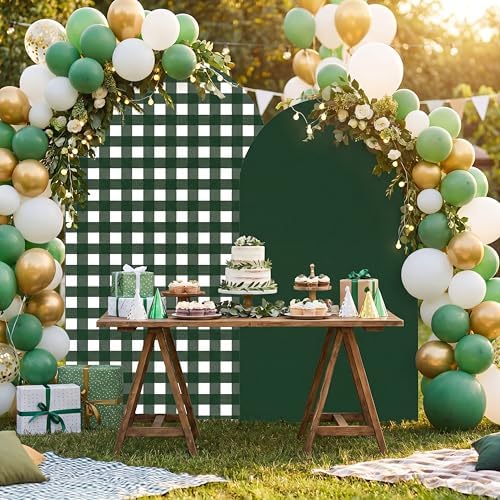 Tegeme 2 Set Gingham Arch Backdrop Cover 7.2ft 6.6ft Arch Cover, Dark Green - Image 5