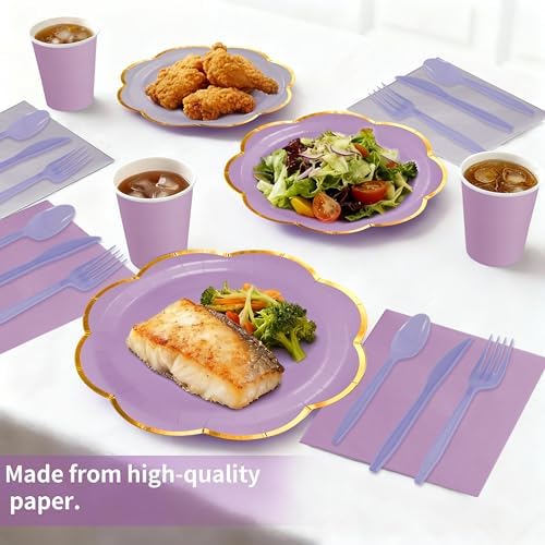 350Pcs Purple Paper Plates and Napkins Party Supplies for 50 Guests - Image 2
