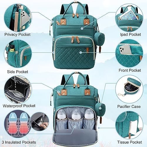 SHITIESHOU Diaper Bag Backpack Baby Bag, Baby Girl Boy Diaper Bag for Dad Mom with Pad, 16 Pockets, Pacifier Case, Large Diaper Bags Unisex for Travel (Green) - Image 3