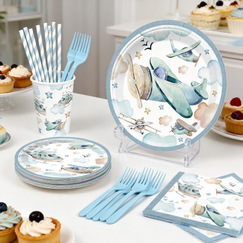 288PCS Cocomigo Blue Airplane Baby Shower Decorations for 25 Guests - Image 5