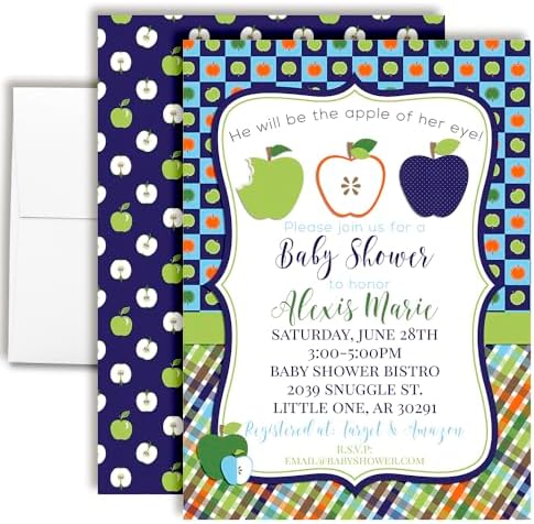 Amanda Creation Custom Baby Shower Invites Apple Baby Shower Invitation 20 5x7 Custom Personalized Apple Themed Invites With Envelopes by AmandaCreation