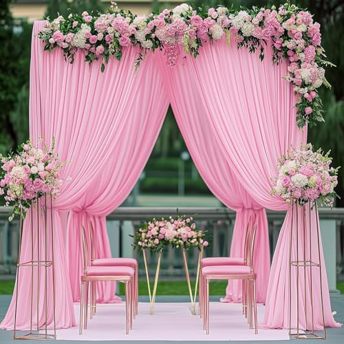 50ftx12ft Pink Backdrop Curtains for Parties, Wrinkle Free Polyester Pink Photo Backdrop Drapes 10 Panels 12 ft Long Back Drop Cloth for Wedding Birthday Photography Background Party - Image 6