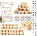 140 Pcs Baby Shower Blocks to Decorate Game Kit Includes Wooden Blocks Markers Game Sign Storage Box for Baby Shower Gender Reveal Activity Party Decorations by Unknown