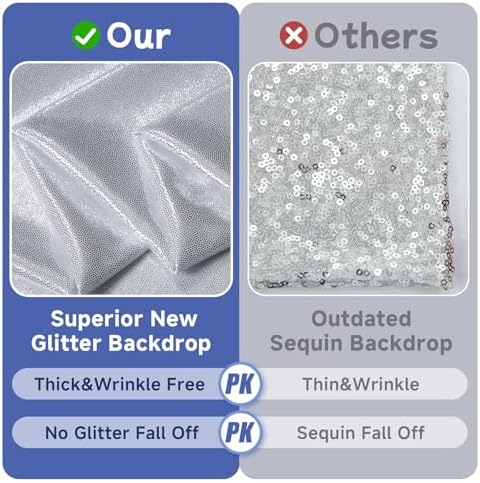 leegleri 40x10ft Thick Silver Glitter Backdrop Curtain Panels for Parties, Wrinkle Free Sequin Sparking Photo Backdrop Drapes, 8 Panels 5x10ft Shimmer Back Drop Cloth for Wedding Birthday Photography - Image 2