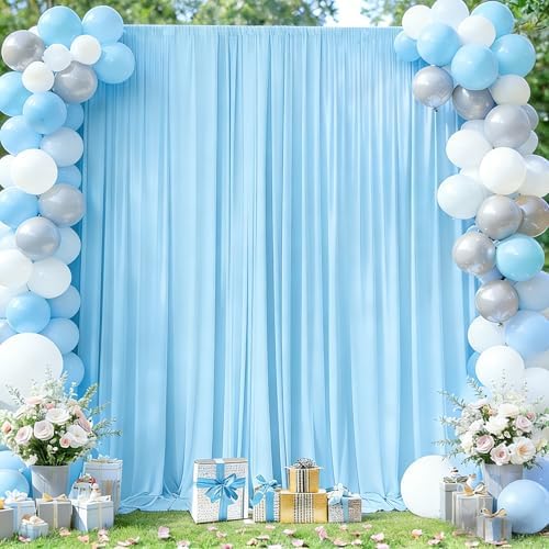 10x10ft Blue Backdrop Curtains for Baby Shower, Wrinkle Free Blue Curtains Photo Backdrop Drapes for Photography Weddings Birthday Soft Fabric Party Backgournd for Photoshoot 5x10ft, 2 Panels by Partisky