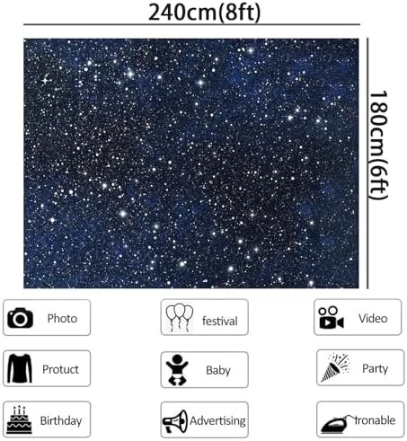 Starry Night Backdrop Stars Backdrop Night Sky Space Theme Galaxy Photography Background Kids Adults Birthday Party Decorations Newborn Baby Shower Banner Photo Studio Booth 8x6ft Vinyl - Image 5