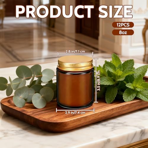 12 Pack 8 oz Eucalyptus Mint Scented Soy Candles, Bulk Glass Jar Candles, Aromatherapy Candles for Home, Office, Wedding, Party & Gifts - Image 2