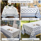 Ridhi Block Print Coastal Blue Rectangle Cotton Tablecloth 90" x 60" Reusable Table Cover Decorative Everyday Use for Dining, Farmhouse, Home Gift for Spring, Easter, Valentine - Image 5