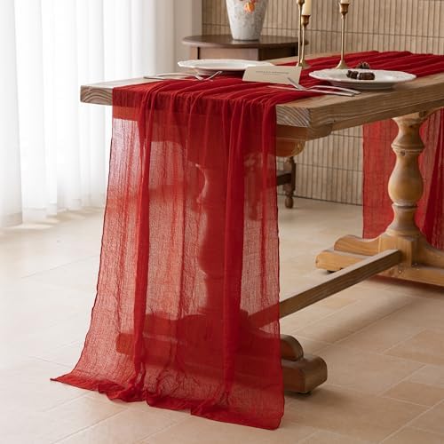 6Pcs Red Cheesecloth Table Runner 120 Inches for Party Boho Home Decor - Image 3