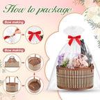 Weysat 12 Set Baskets for Gifts Empty Bulk, Large Woven Bamboo Gift Basket Kit with Handles, Bow, Wrap Bag to Fill for Raffle Thanksgiving Day Wedding Birthdays Party Wrapping (Brown) - Image 2