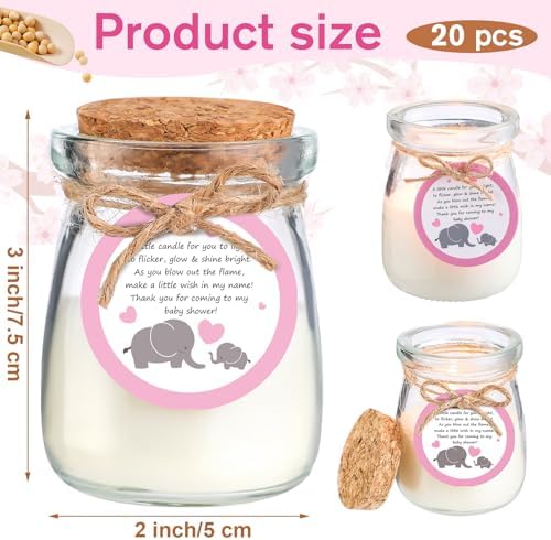 Threlaco 20 Pcs Elephant Baby Shower Favor Candle Glass Jar - Image 2