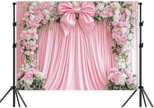 10x10ft Pink Bow Backdrop Floral Coquette Flowers Photography Background for Girls Women Birthday Party Decorations Wedding Bridal Backdrops Banner Photo Booth Props - Image 2