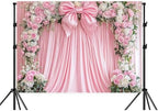 12x10ft Pink Bow Backdrop Floral Coquette Flowers Photography Background for Girls Women Birthday Party Decorations Wedding Bridal Backdrops Banner Photo Booth Props - Image 2