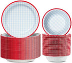 100 Pcs Gingham Paper Plates and Bowls Set - 50 Pcs 8.5 Inch Disposable Blue Gingham Plates and 50 Pcs Small Paper Bowls 8 oz Soak Proof, Cut Proof, Microwave Safe Party Supplies by DTFMZOV