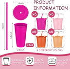 Skylety 24 Pcs Pink Orange Plastic Cups with Lids and Straws 24 oz - Image 2