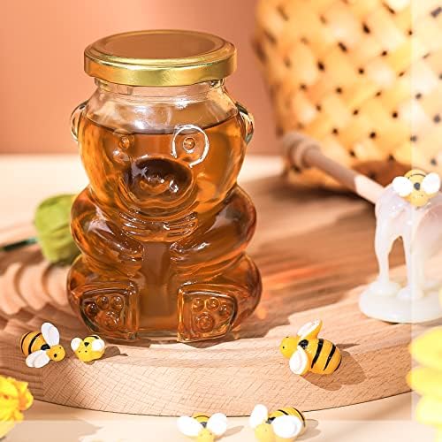 Patelai 24 Pack 6 oz Glass Bear Shaped Honey Jars with Lids Reusable Small Tilted Bear Glass Bottles Containers Dispenser for Candies, Birthday Wedding Party Favors(Classic,Gold) - Image 5