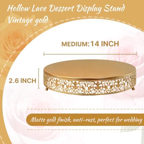 Cake Stand, Metal Round Cupcake Dessert Stand Cake Display Holder Cookies Fruit Serving Tray Decor for Wedding Party Birthday Baby Showers Anniversary (14 in, Dark Gold) - Image 2