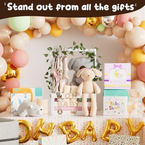 Baby Shower Gifts Basket Wooden Crate, Personalized Wooden Letters and Clothes Hangers New Born Baby Girl Boy Gifts Vine Decorations Cute Closet with Handle Pregnancy Gifts for New Mom Parents White - Image 4