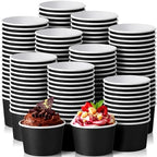 Honeydak 200 Pcs 4 oz Black Paper Ice Cream Cups Disposable Dessert Bowls for Hot or Cold Food Brown Paper Snack Containers for Sundae, Frozen Yogurt, Soup Baby Shower Party Supplies by Honeydak