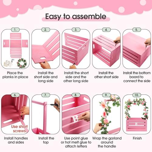 Barydat Wood Baby Shower Basket with Hanger Rack Crate Closet, Pink - Image 4