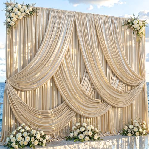 40x10ft Champagne Gold Glitter Backdrop Curtain for Parties, Wrinkle Free Satin Photo Backdrop Drapes 8 Panels Shimmer Back Drop Cloth for Wedding Birthday Baby Shower Photography Background Decor by Partisky