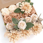 YYHUAWU Artificial Flowers Combo Box Set Gradient Color Flower Leaf with Stems for DIY Wedding Bouquets Centerpieces Baby Shower Party Home Decorations Nude Color by YYHUAWU