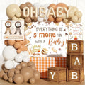 Hombae S’Mores Baby Shower Decorations, 140 Pcs Camping Baby Shower Party Supplies with Backdrop, Balloon Garland, Cake Topper, Sash for Camping Theme Party Decorations by Hombae