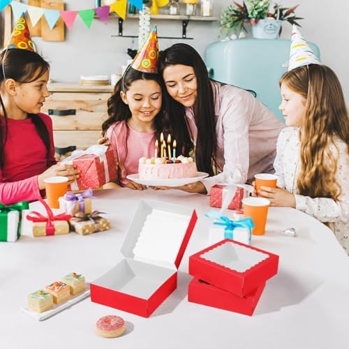 24 pcs Red Pie Boxes,12x12x3 Inch Auto-Popup Bakery Boxes with Window Donuts Chocolate Muffins Donuts Pastry Dessert Cookie Box For Packaging - Image 6