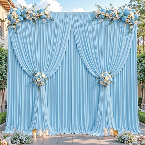 24ftx10ft Wrinkle Free Blue Backdrop Curtain - 10 Feet Photography Backdrop Drapes, Silky Polyester Back Drop Cloth for Wedding Baby Shower Balloon Arch Background by Unknown