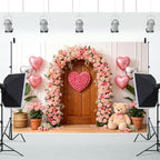 10x7ft Valentines Day Photography Backdrop Pink Floral Arch Door Heart Balloon Bear Background for Wedding Bridal Shower Valentines Day Birthday Party Baby Shower Portrait Photoshoot Decor - Image 5