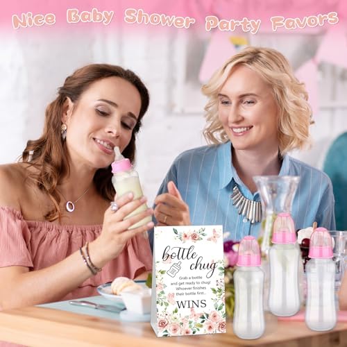 Trelaco 12 Pcs Baby Shower Bottle Chug Game, Floral, Pink - Image 6