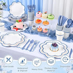 350 Pcs Dark Blue and White Paper Plates and Napkins Set - Image 6