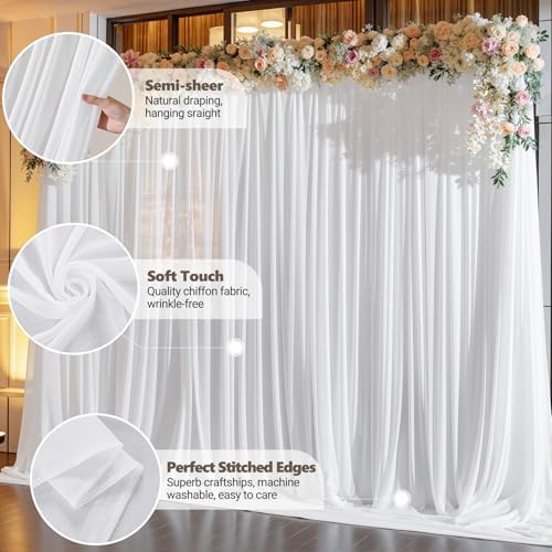 20ft x 10ft Cream White Backdrop Curtains, Wrinkle-Free Sheer Chiffon Fabric Photo Backdrop Drapes for Wedding Arch Party Ceremony Stage Photography Decorations - Image 7