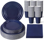 Tioncy 200 Pcs Navy Blue Disposable Paper Plates Cups Napkins by Tioncy