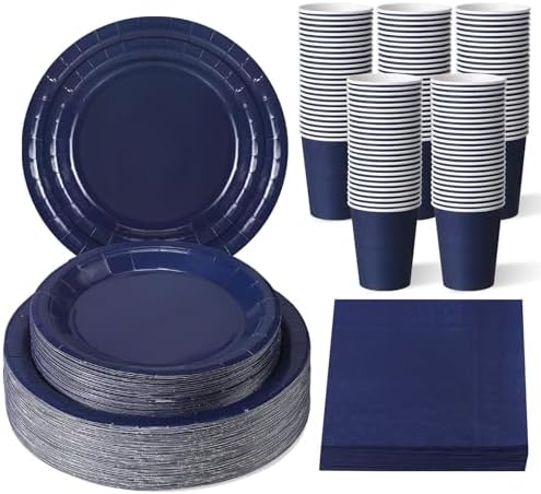 Tioncy 200 Pcs Navy Blue Disposable Paper Plates Cups Napkins by Tioncy