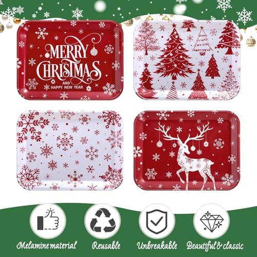 4 Pieces Christmas Serving Trays Melamine Platters - Image 3