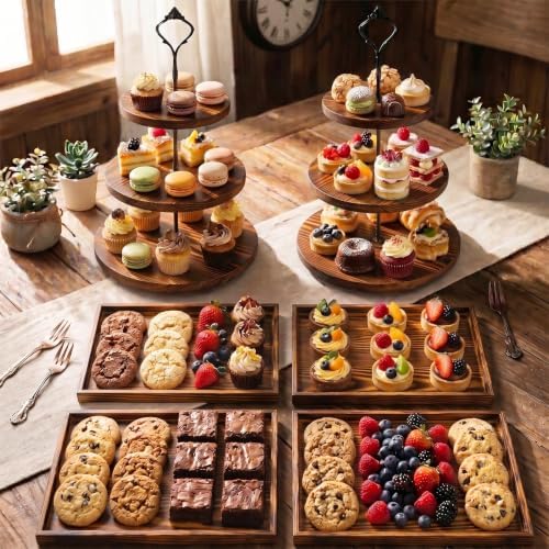 6pcs Wooden Dessert Table Display Set, 3 Tier Cupcake Stand Set with Serving Trays, Rustic Dessert Display Stand, Cake Stand Set for Wedding Dessert Table, Birthday, Baby Shower, Party Food Display, Home Decor - Image 5