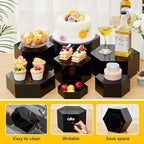 Leinuosen 7 Pcs Large Buffet Risers Set 6" to 12" Acrylic Display Box Catering Dessert Table Riser Food Display Decorative Stand with Hollow Bottom for Catering Supplies (Black, Hexagonal) - Image 3