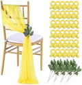 QueenDream Yellow Chair Sashes Wedding: 36 Pieces Long Sheer Wedding Aisle Chair Decorations Tulle Chairs Covers with Artificial Eucalyptus by QueenDream