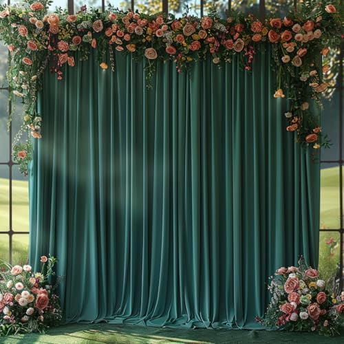10x10ft Wrinkle Free Hunter Green Backdrop Curtain for Parties Soft Fabric Drapes Wedding Dark Green Curtain Backdrop for Birthday Party Decorations Background for Photography 5x10ft,2 Panels - Image 4