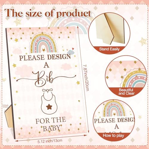 Panitay 100 Pcs DIY Baby Bibs Decorating Kit 50 White Bibs 25 Stencils 24 Markers 1 Baby Shower Game Sign - Image 3