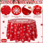 Ganeen 12 Pcs Snowflake Tablecloth Red White, Plastic Round Winter Xmas - Image 2