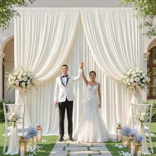 10x10ft Cream White Backdrop Curtains for Wedding Parties Wrinkle Free Cream Curtains Photo Backdrop Drapes for Photography Birthday Baby Shower Soft Fabric Party Backgournd for Photoshoot - Image 6