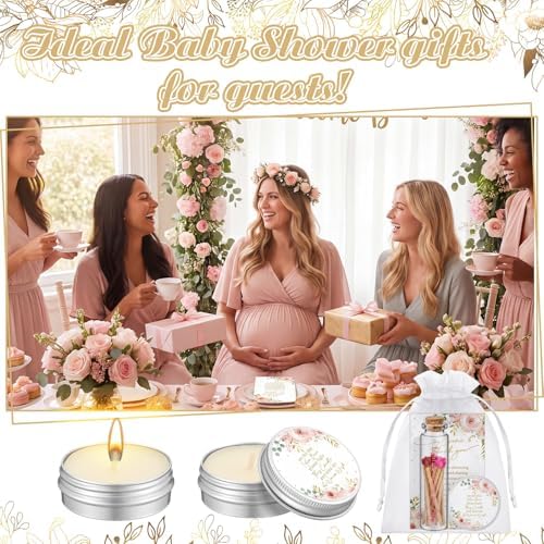MTLEE 24 Sets Pink Roses Baby Shower Favors for Guest Bulk Including Lavender Scented Candles and Empty Matches Jars with Cork Top Thank You Cards and Organza Bags for Baby Shower Party Souvenir - Image 3