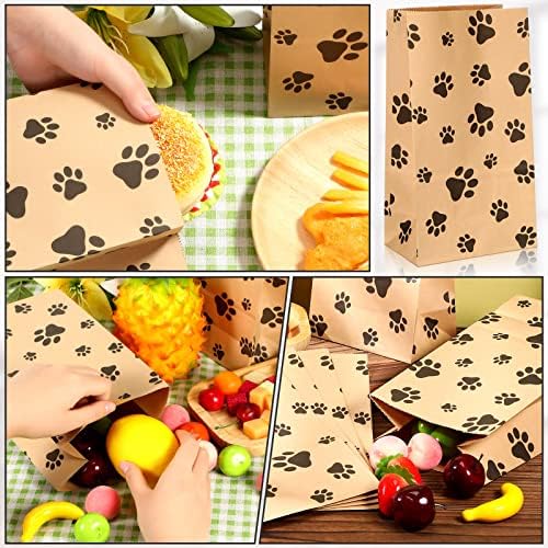 Meanplan 200 Pcs Paper Paw Bags with Footprint Paper Dog Treat Bags Bulk for Lunch Snacks Bread Candy Sandwich Popcorn Cookies Food Party Favors (Brown) - Image 6