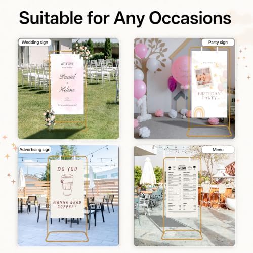 Large Wedding Welcome Sign Stand, Welcome to our Wedding With Stand, Adjustable Height (78", 64", 50") - Gold Hanging Sign Holder with Design Bundle, Ground Stakes & Storage Bag - wedding sign stand adjustable - Image 6