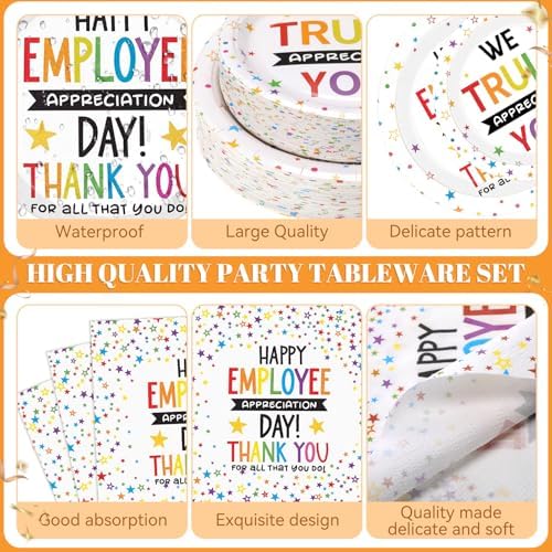LemonRoad 452 Pcs Employee Appreciation Decoration for 50, Employee Teacher Appreciation Paper Plates Napkins Cups Tablecloth Set for Administrative Professional Day Thank You Staff Nurse Party Supply - Image 3
